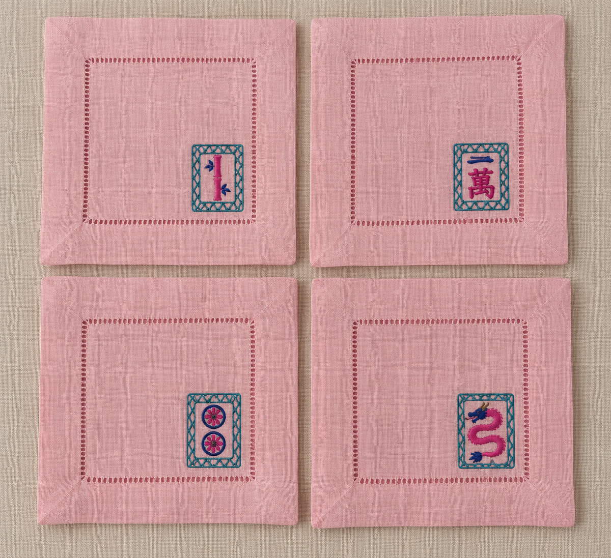 Mahjong Pink Cocktail Napkins - Set of 4