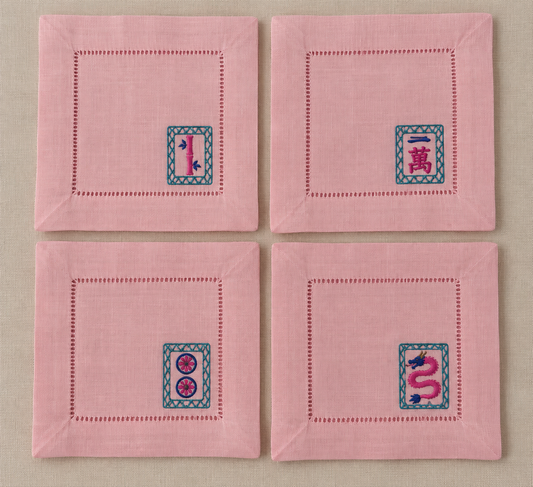 Mahjong Pink Cocktail Napkins - Set of 4